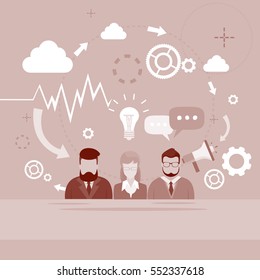 Business People Group Finance Chart Graph Infographic Flat Vector Illustration