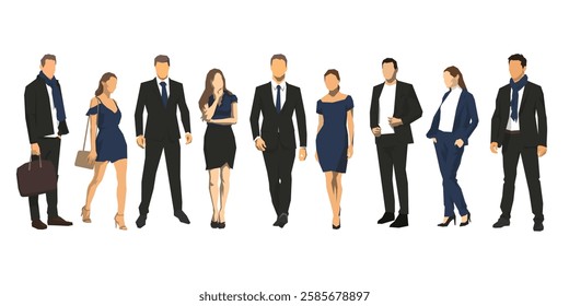 Business people, group of flat design isolated vector iilustrations, business men and women