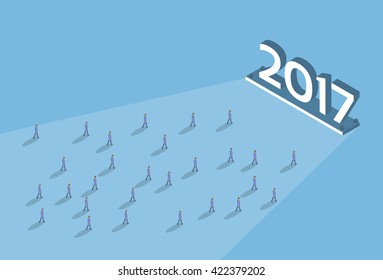 Business People Group Go To New 2017 Year Businesspeople Crowd 3d Isometric Vector Illustration