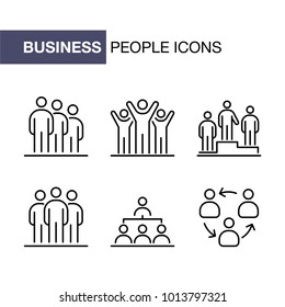 Business people group icons set simple line flat illustration.