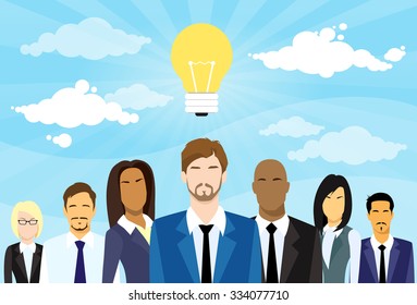 Business People Group Idea Concept Light Bulb Flat Vector Illustration