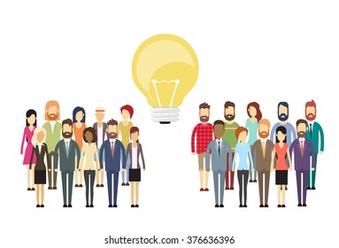 Grupo de personas de negocios Idea Concepto Bombilla de luz, gente de negocios Multitud Silhouette Plana Longitud Completa Ilustración vectorial