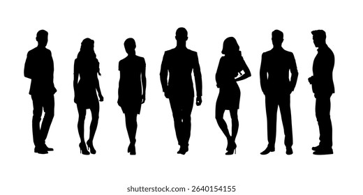 Business People, group of isolated vector silhouettes – Walking and Standing Full Body Vector Illustration. Group of men and women