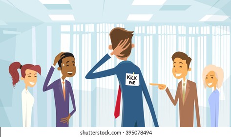 Business People Group Laughing, Kick Me Note On Businessman Back, Joke Fool Day April Holiday Vector Illustration