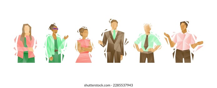 Business people group, low poly vector illustration.