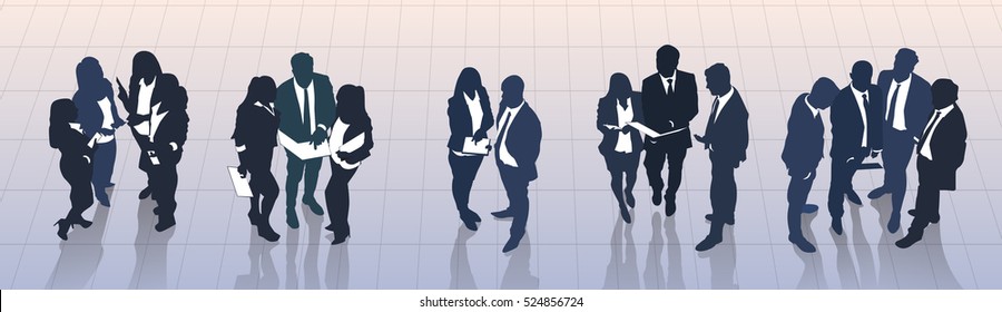 Business People Group Meeting Discussion, Talking Top Angle View, Businesspeople Team Banner Vector Illustration