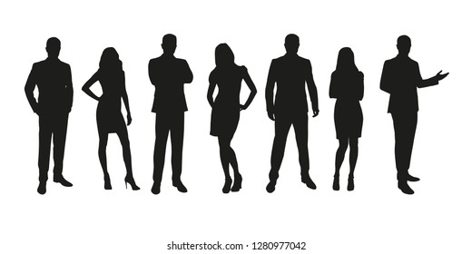 Business people, group of men and women isolated silhouettes