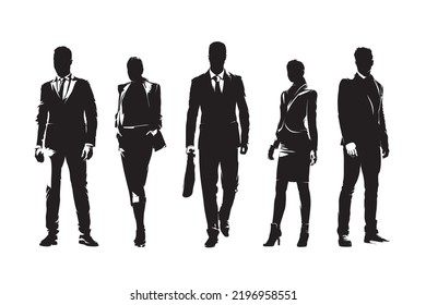 Business people, group of men and women in formal clothing. Set of isolated vector silhouettes