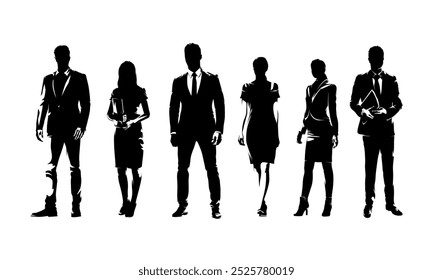 Business people, group of business men and women isolated vector silhouettes