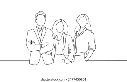 Business People Group in Office Trendy Line Art Drawing. Business Concept Minimalistic Black Lines Drawing on White Background. Workers Modern Design. Vector EPS 10	