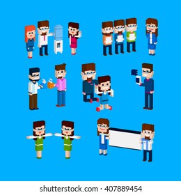 Business People Group Office Worker Activity Set 3d Isometric Design Vector Illustration