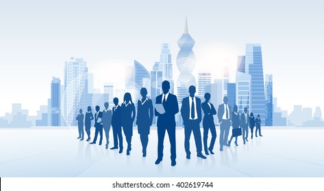 Grupo de personas de negocios Panama City Silhouette Skyscraper Cityscape Antecedentes Vector Skyline