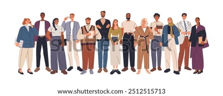 Business people group portrait. Corporate professional team, colleagues, office workers. Happy employees, company staff, standing together. Flat vector illustration isolated on white background