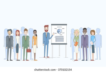Business People Group Presentation Flip Chart Finance, Businesspeople Team Training Conference Meeting Vector Illustration