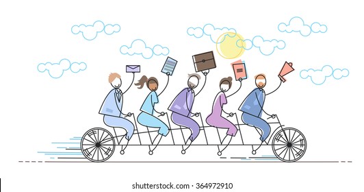 Business People Group Riding Bike Teamwork Concept Vector Illustration