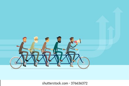 Business People Group Riding Bike Teamwork Concept Vector Illustration