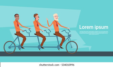 Business People Group Riding Bike Teamwork Concept Vector Illustration