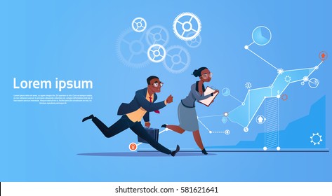 Business People Group Run Team Finance Graph Competition Concept Flat Vector Illustration
