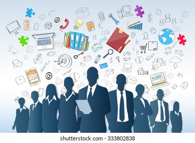 Business People Group Silhouette Doodle Hand Draw Sketch Background Concept Businesspeople Team Vector Illustration