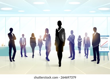 Business people group silhouette executives team in office vector illustration