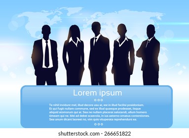 Business People Group Silhouette Executives Team with Banner Board Copy Space Vector Illustration