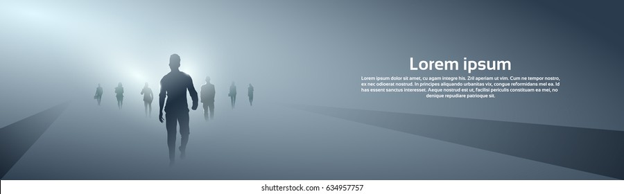 Business People Group Silhouette Making Step Forward Full Length Over Grey Light Background Vector Illustration