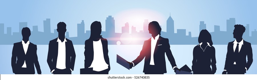 Business People Group Silhouette Meeting Speak Discussion Communication Concept Vector Illustration