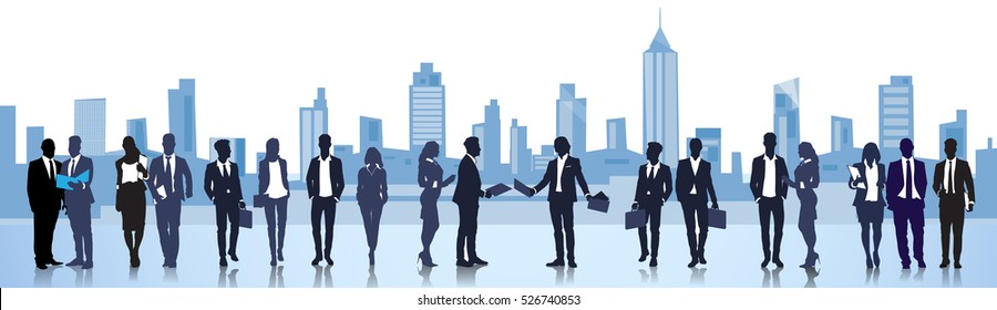 Business People Group Silhouette Meeting Speak Discussion Communication Concept Vector Illustration