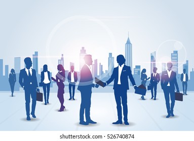 Business People Group Silhouette Meeting Speak Discussion Communication Concept Vector Illustration