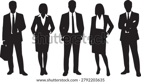 Business People Group Silhouette Vector Standing Businessmen and Businesswomen Collection