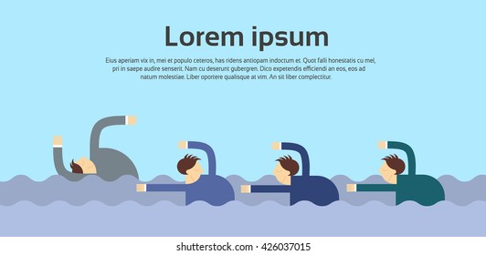 Business People Group Swim Team Leader Competition Concept Flat Vector Illustration