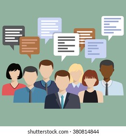 Business people group talking. Chat communication. Social network flat icon design vector illustration.