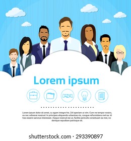 Business People Group Team Cloud Copy Space Flat Vector Illustration