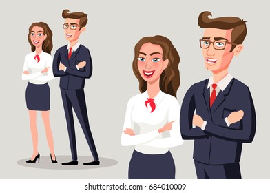 Business people group team standing folded hand smile, businessman and businesswoman wear gray suit Isolated over white background art