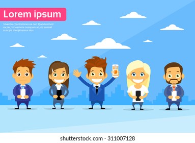 Business People Group Using Cell Smart Phone Call Internet Communication Flat Vector Illustration