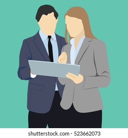 Business People Group Using Tablet Computer Internet Communication Flat Vector Illustration