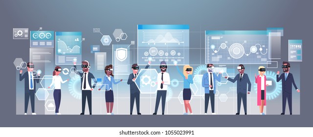 Business People Group Wearing Modern 3d Glasses Using Futuristic User Interface Virtual Reality Technology Concept