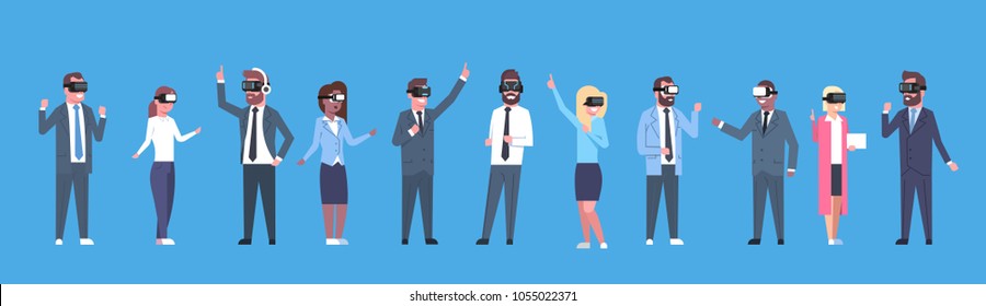 Business People Group Wearing Vr Headset Virtual Reality Glasses Horizontal Banner