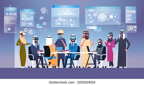 Business People Group Wearing Vr Headset During Brainstorming, Team In 3d Glasses On Meeting Virtual Reality Technology Concept