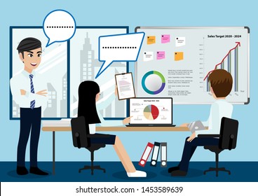 Business people group, work schedule, working environment. successful team in office. vector illustration in cartoon character style. 