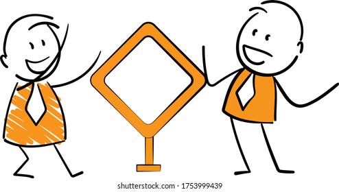 Business people and guidepost signage or signpost. Standing near banner.
Girl and boy hand drawn doodle line art cartoon design character - isolated vector illustration outline of man.
