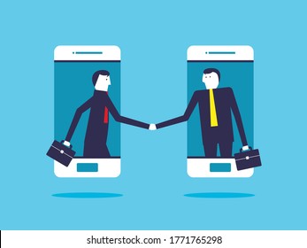 Business people handshake after successful negotiations-Online agreement concept. Flat vector design