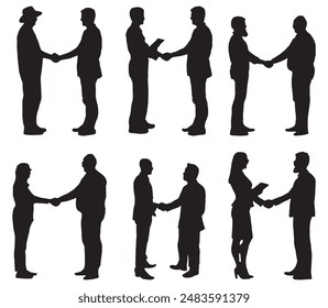 Geschäftsleute Handshake Silhouetten Kollektion Symbol für Mann, Frau, Menschen, Unternehmen, Arbeit, Manager, Team, Treffen, Handshake.