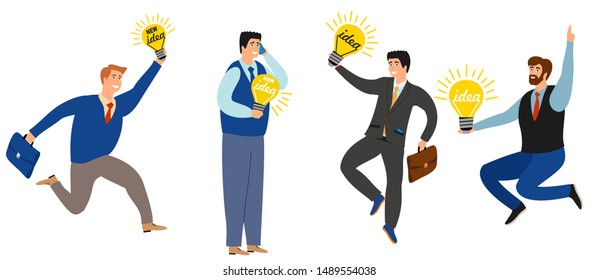 Business people have new ideas vector collection. Illustration of business idea light bulb, businessman inspiration new idea.