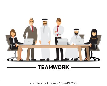 Business People Having Board Meeting,.Business concept cartoon illustration