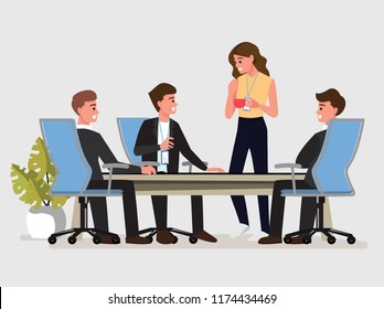 Business People Having Board Meeting,.Business concept cartoon illustration