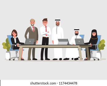 Business People Having Board Meeting,.Business concept cartoon illustration