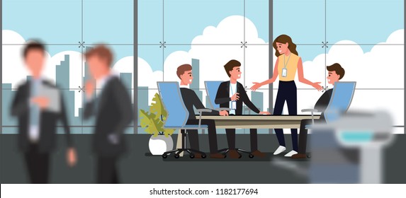 Business People Having Board Meeting,Vector illustration cartoon character background.