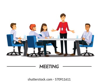 Business People Having Board Meeting,Vector Illustration Cartoon Character.