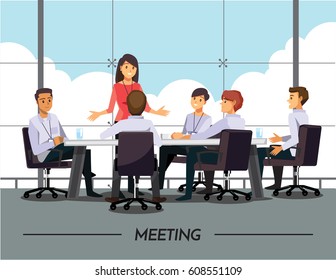 Business People Having Board Meeting,Vector Illustration Cartoon Character.